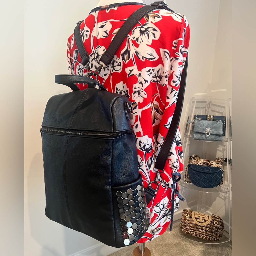 Black Vegan Leather MMS Convertible Bag